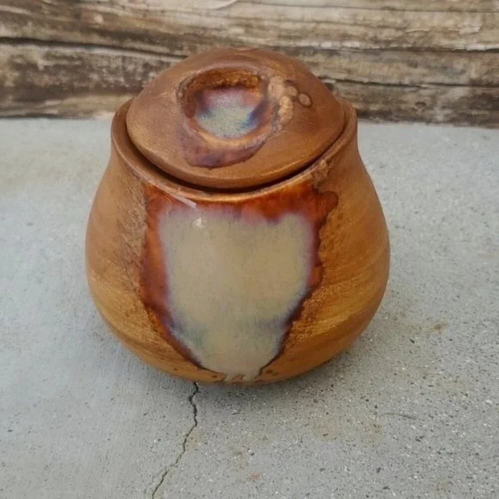 Sango Sugar Bowl with Lid – Brown Drip Agate Design, Vintage 4951, Stoneware